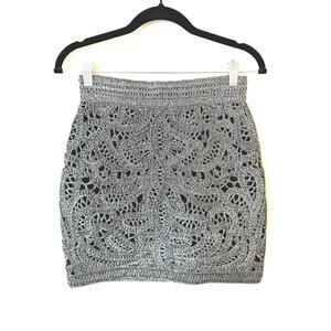 Maje Crochet Mini Skirt Womens 36 Metallic Silver Slim Fit Back Zip Breathable